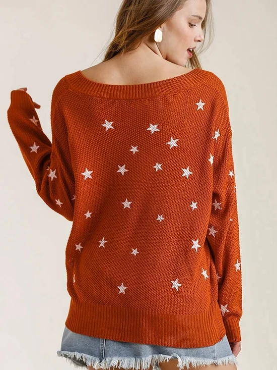 Rust Star V-Neck Knit Sweater - Women (New In Bag) - Picture 2 of 3